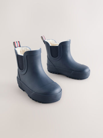 Navy Warm Lined Ankle Wellies immediate