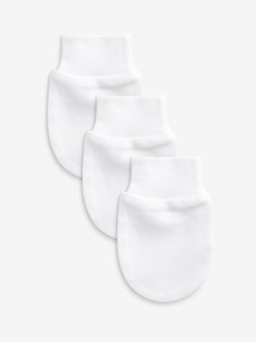 White 100% Cotton Baby Scratch Mitts 3 Pack
