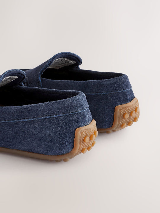 Navy Blue Standard Fit (F) Suede Slip-Ons Loafer Shoes