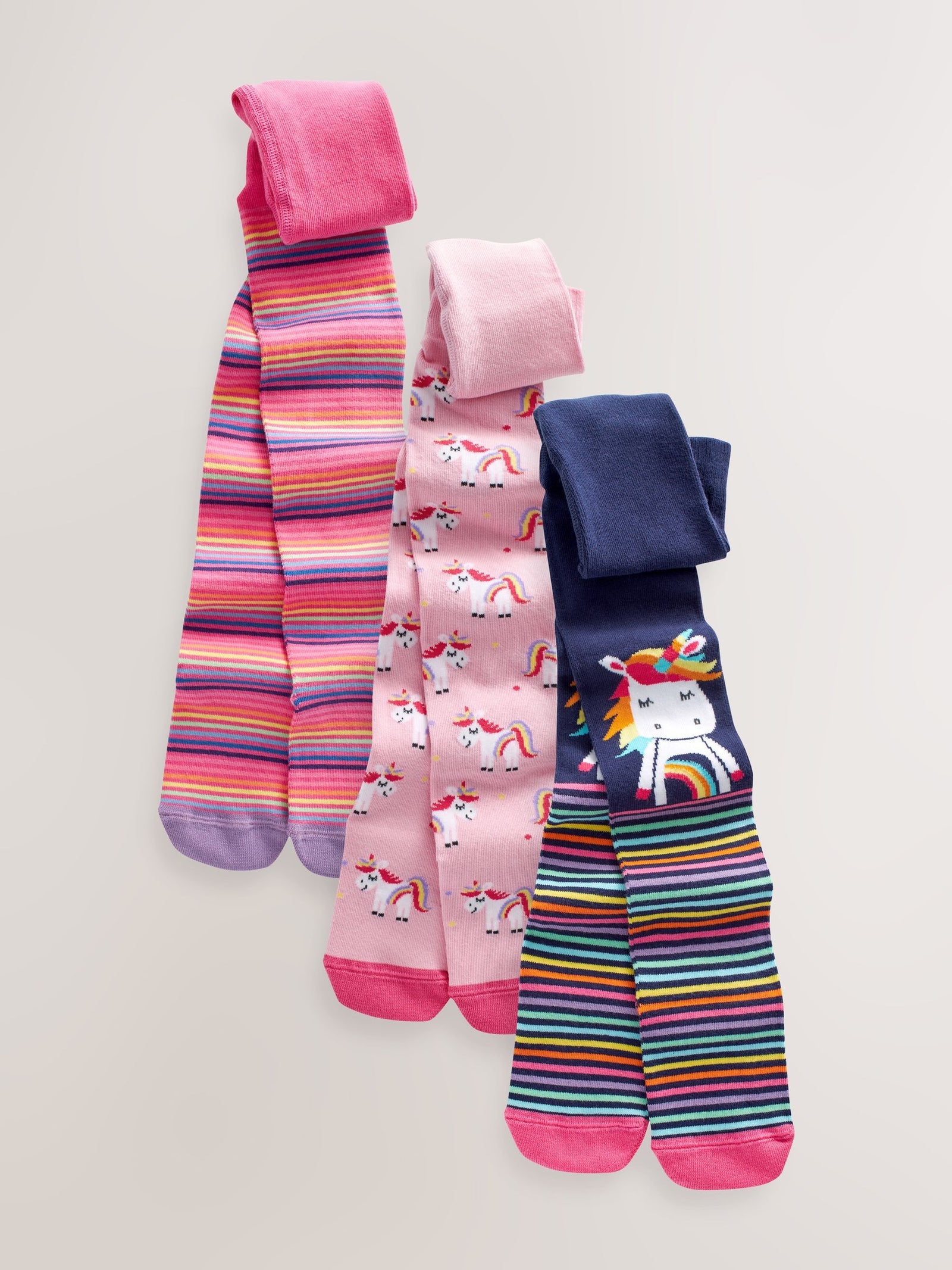 Pink and Navy 3 Pack Cotton Rich Unicorn Tights