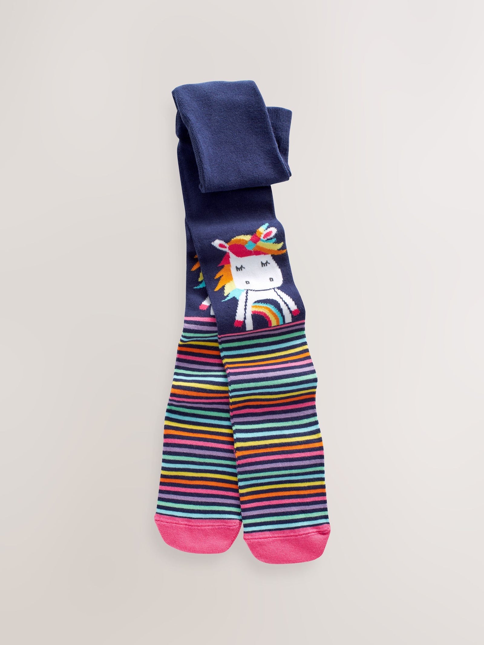 Pink and Navy 3 Pack Cotton Rich Unicorn Tights