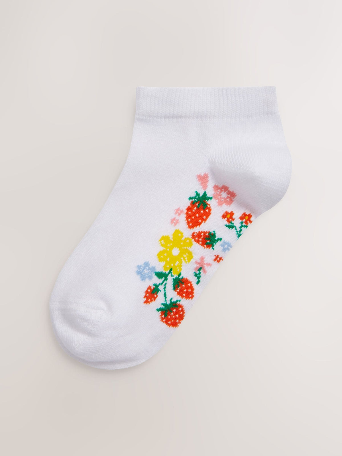 White Floral 5 Pack Cotton Rich Footbed Trainer Socks