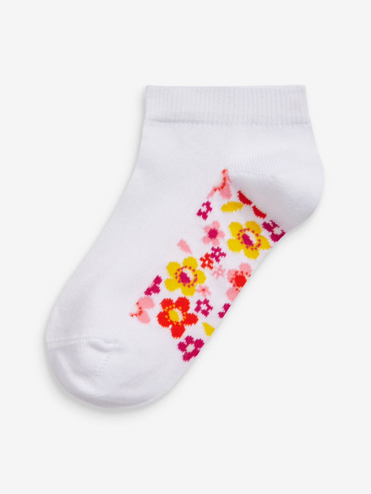 White Floral 5 Pack Cotton Rich Footbed Trainer Socks