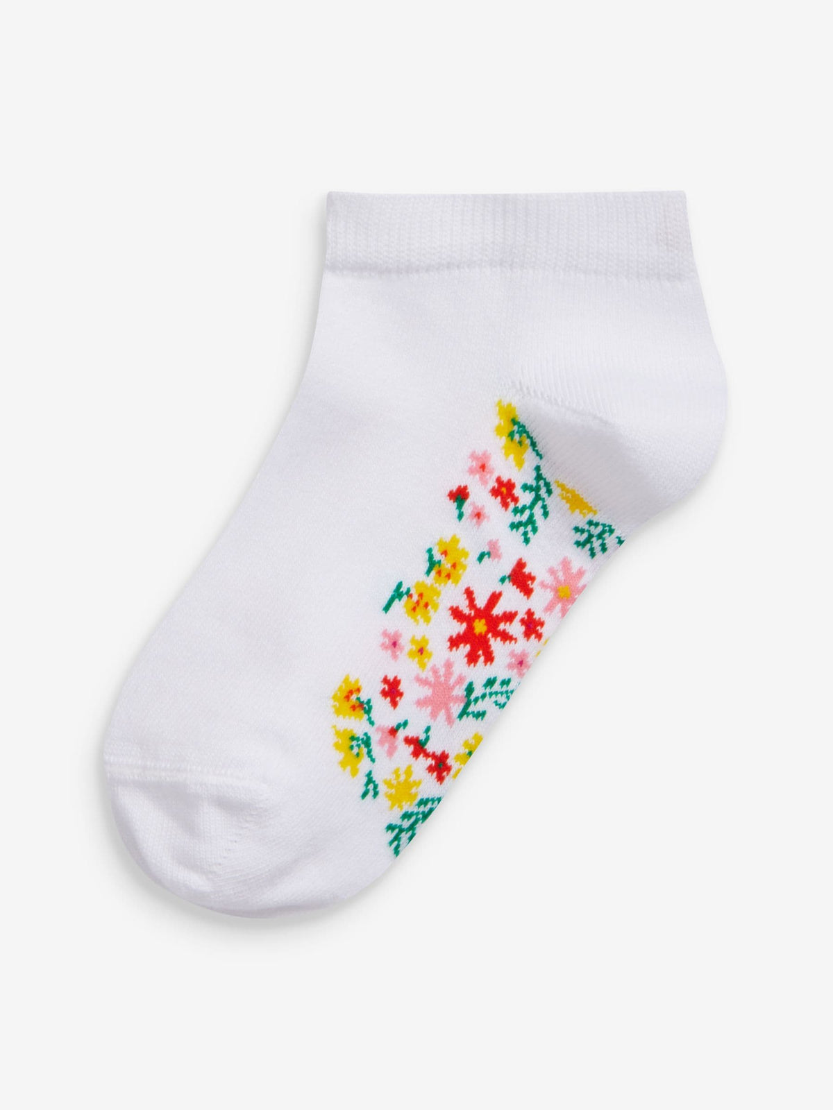 White Floral 5 Pack Cotton Rich Footbed Trainer Socks