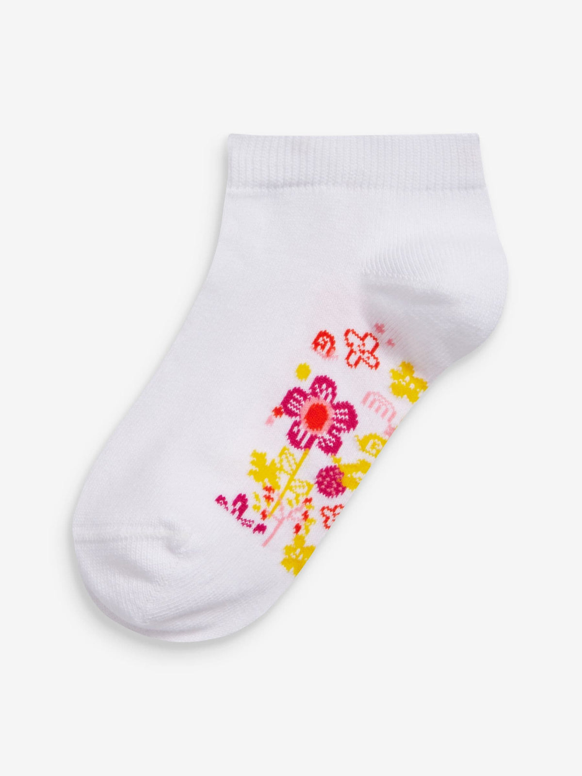 White Floral 5 Pack Cotton Rich Footbed Trainer Socks