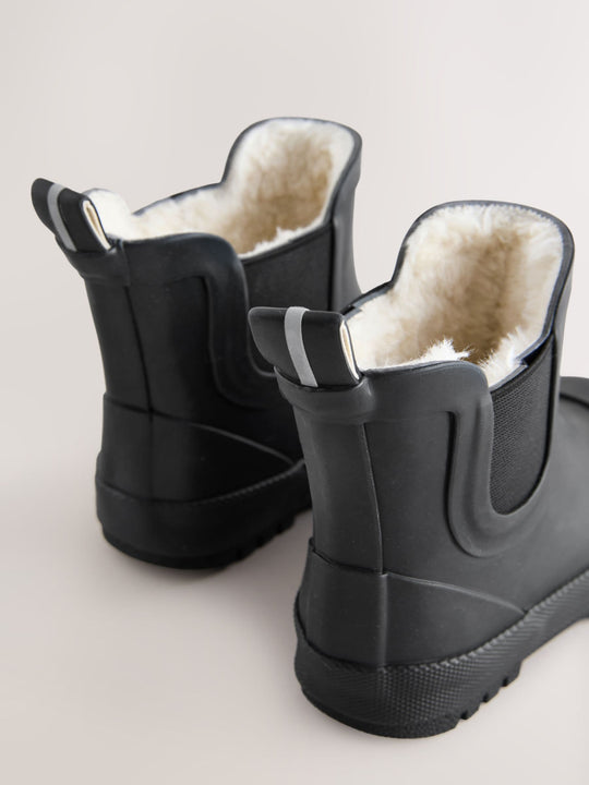 Black Plain Warm Lined Ankle Wellies