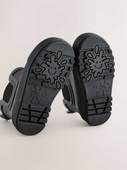 Black Plain Warm Lined Ankle Wellies