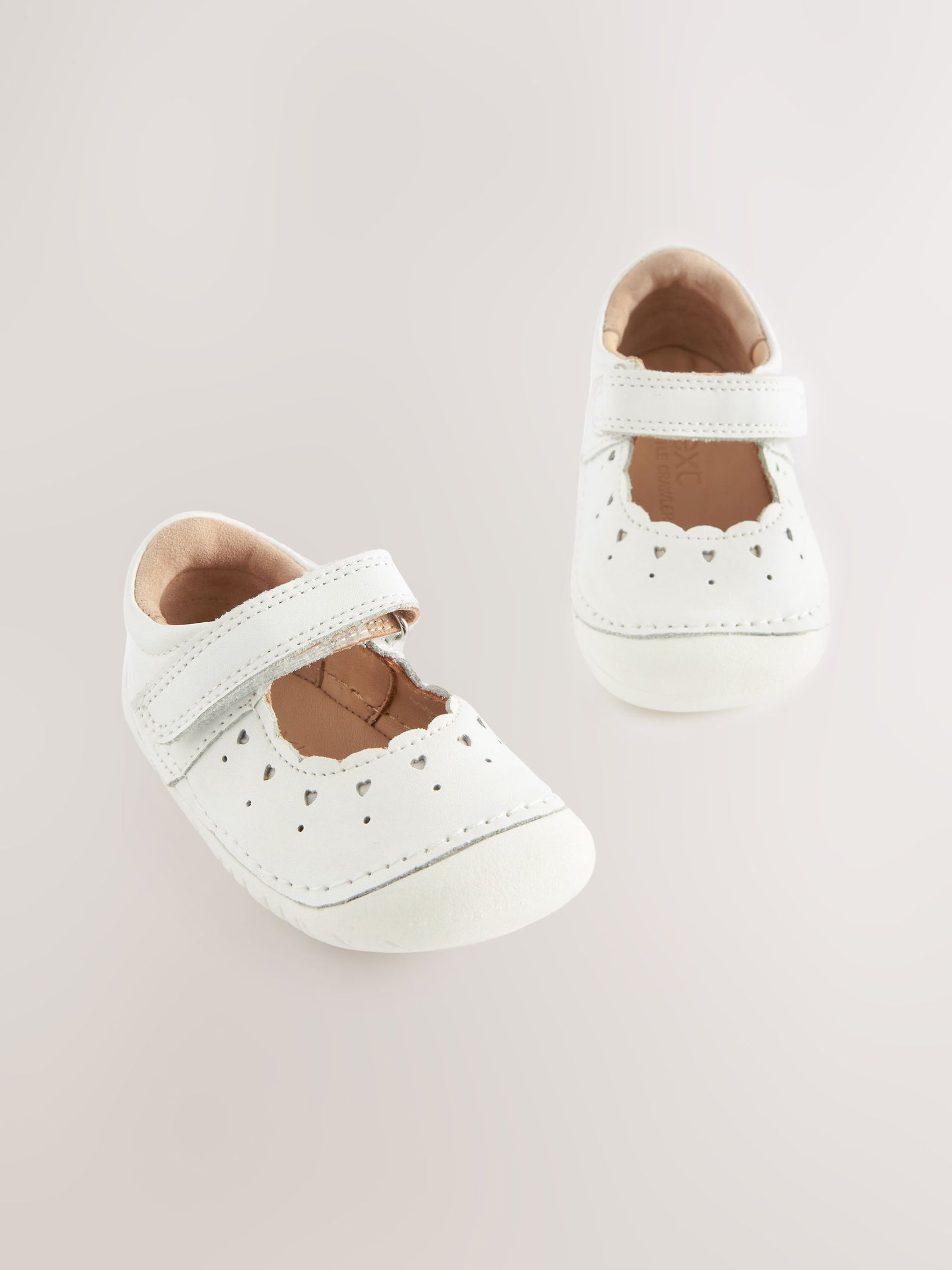 White Leather Standard Fit (F) Crawler Mary Jane Shoes