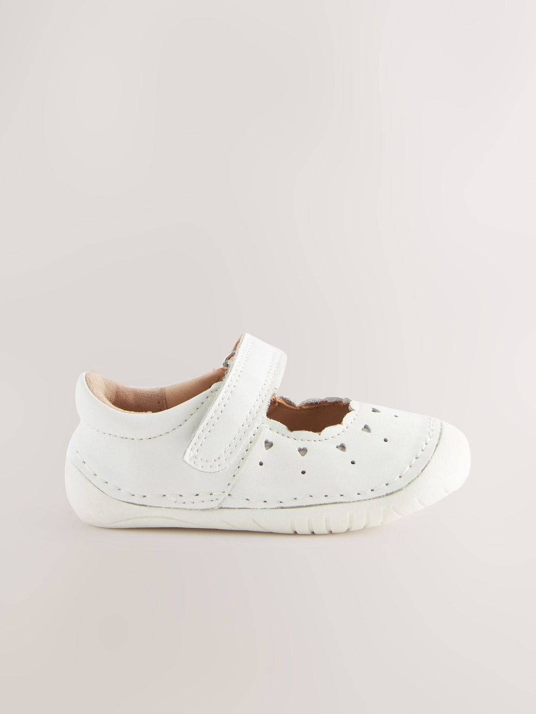 White Leather Standard Fit (F) Crawler Mary Jane Shoes