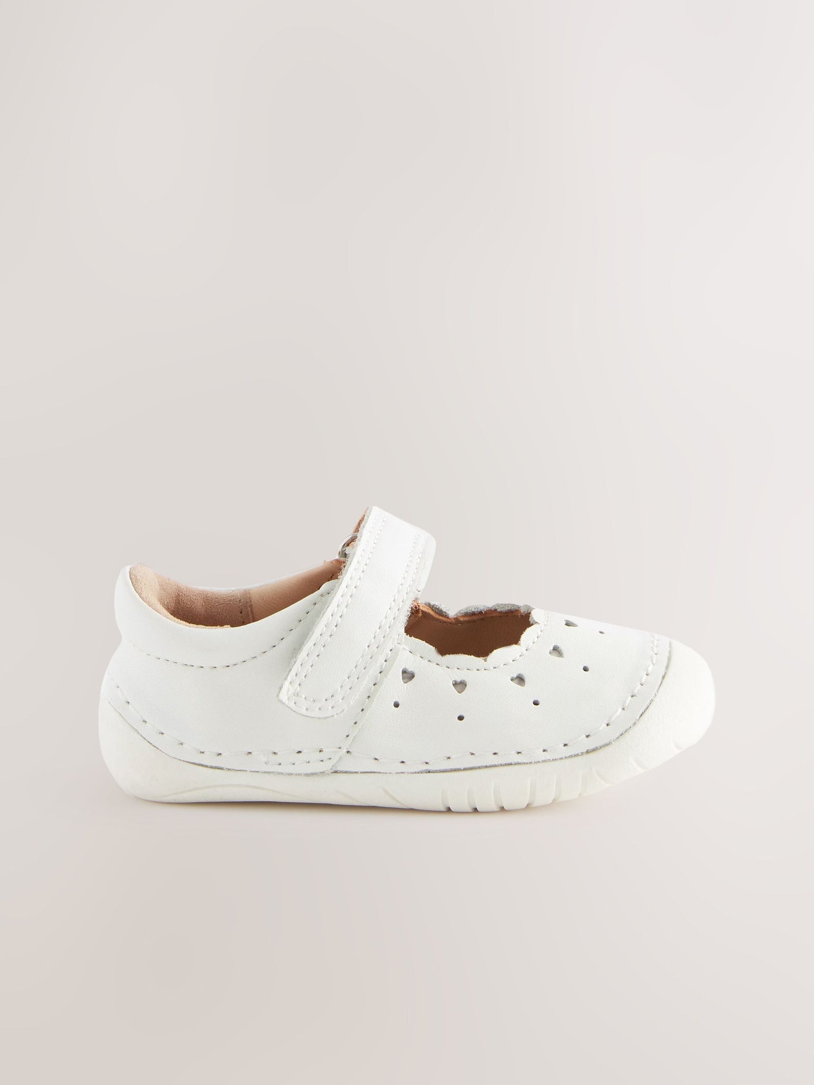 White Leather Standard Fit (F) Crawler Mary Jane Shoes