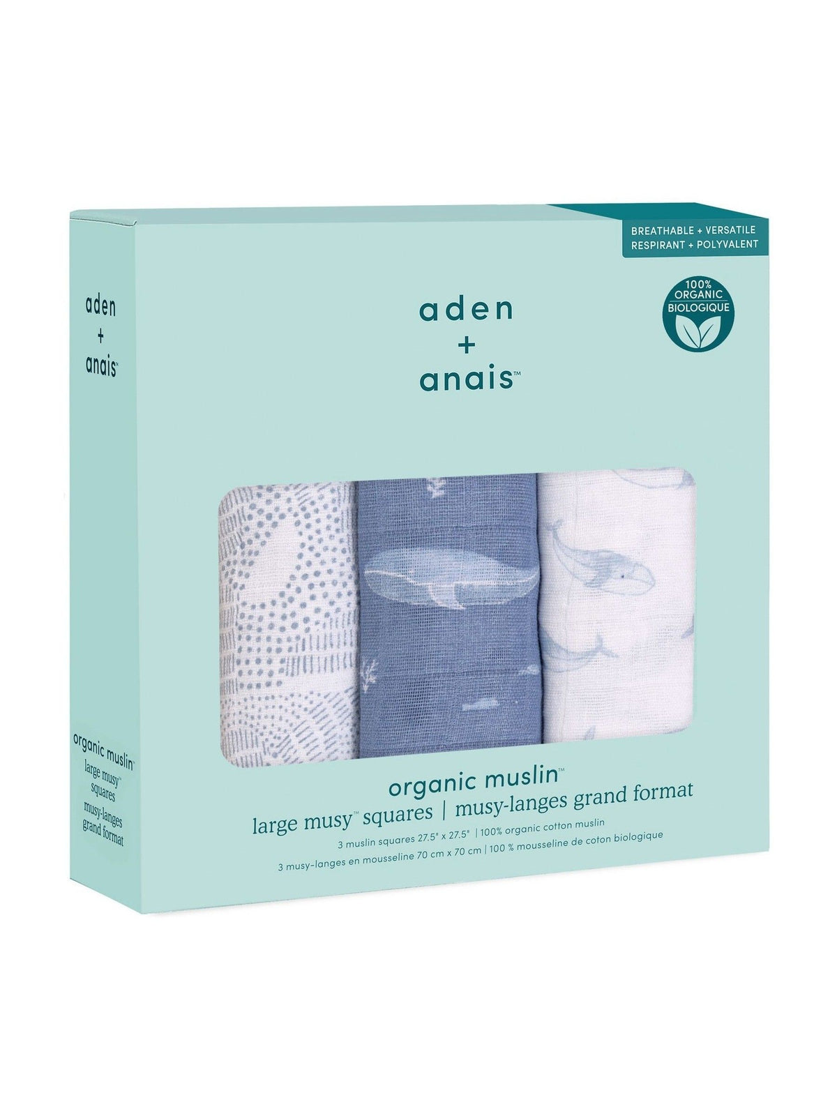 aden + anais Blue Cotton Muslin Squares 3 Pack