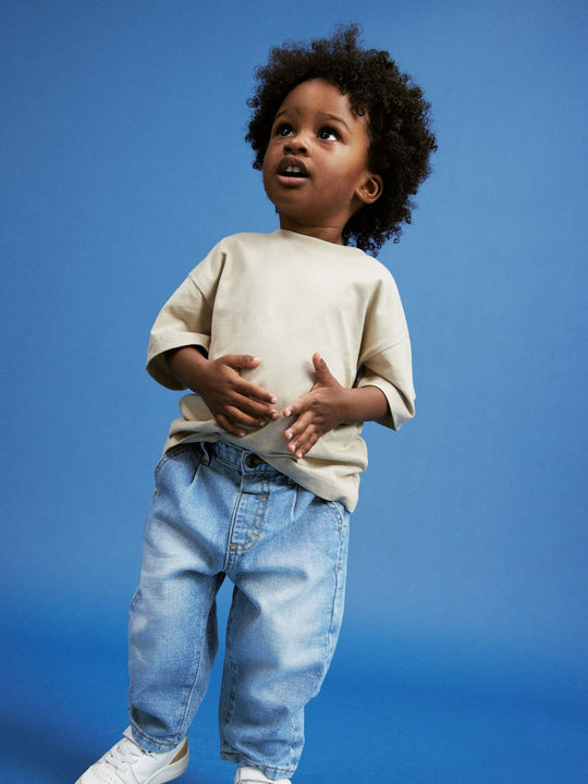 Light Blue Denim Loose Fit Pleat Front Jeans (3mths-7yrs)