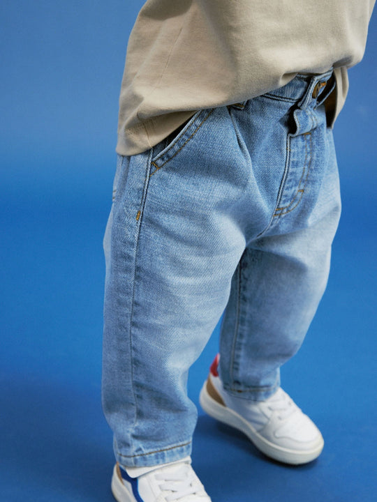 Light Blue Denim Loose Fit Pleat Front Jeans (3mths-7yrs)
