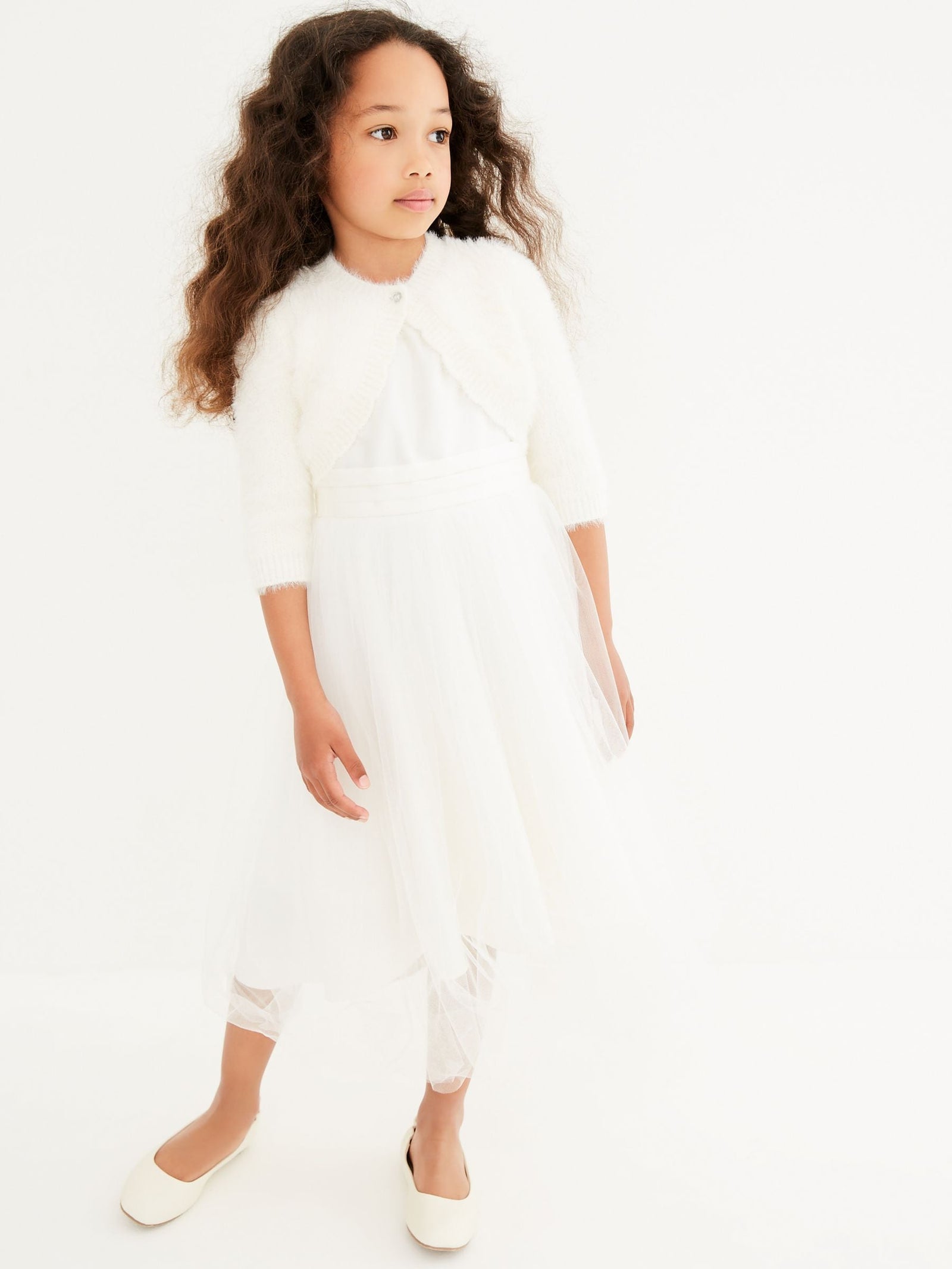 Ecru White Fluffy Shrug Cardigan (12mths-16yrs)