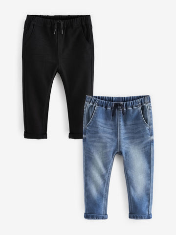 Blue Black Denim Supersoft Pull-On Jeans With Stretch 2 Pack immediate