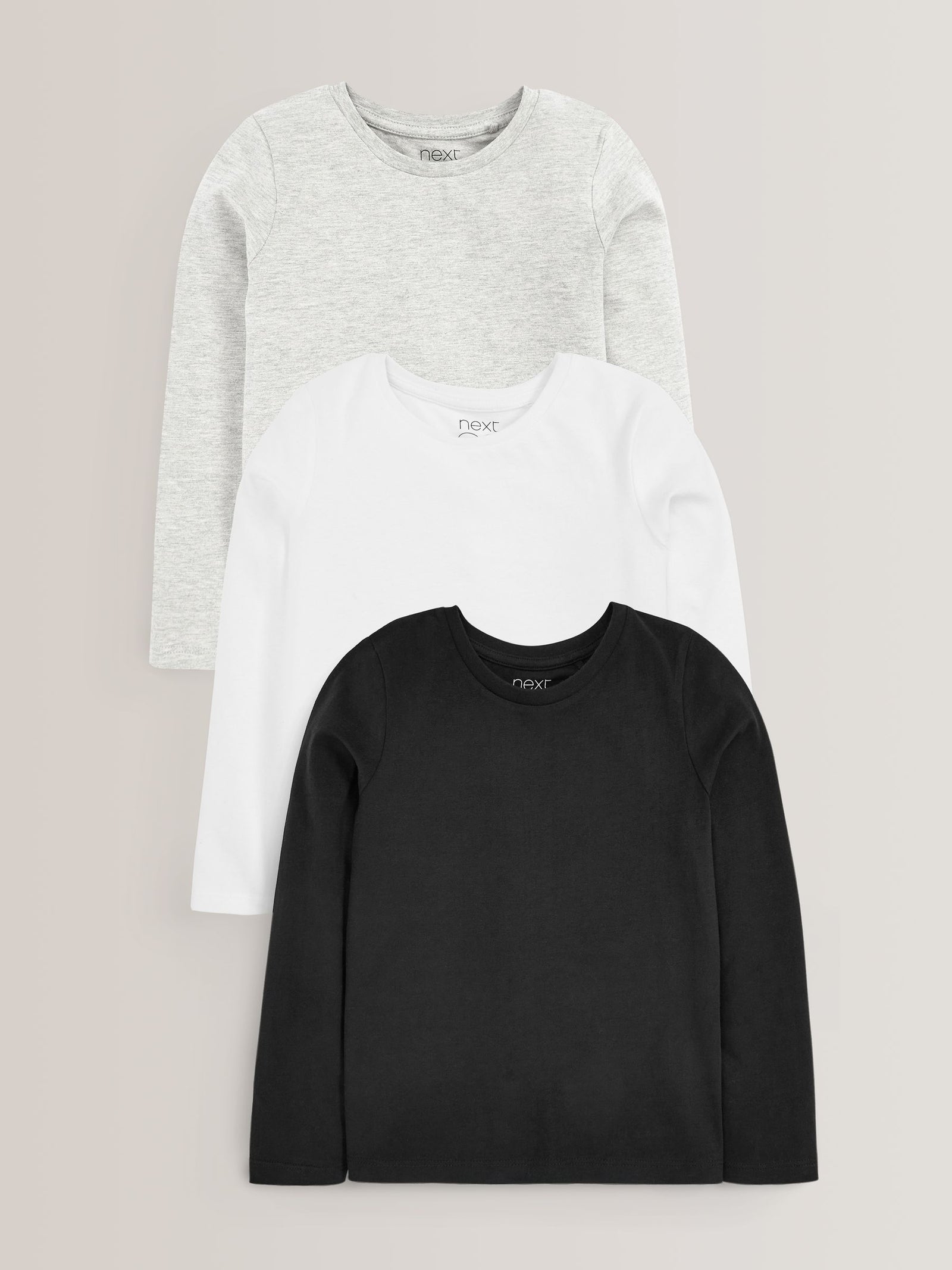 Monochrome Long Sleeve Basic T-Shirts 3 Pack (3-16yrs)