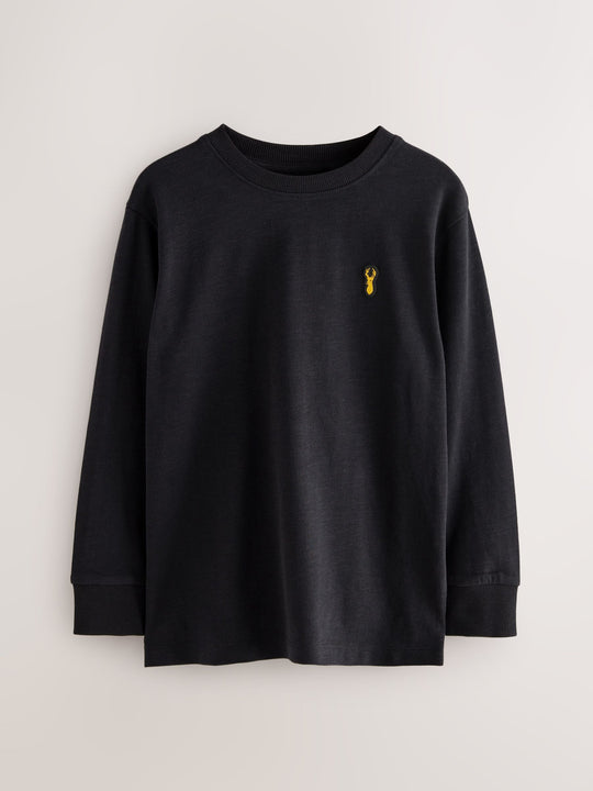 Black/White/Grey Stag Logo Long Sleeve Cosy T-Shirts 4 Pack (3-16yrs)