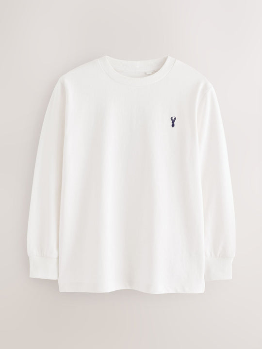 Berry Red/Grey/White/Blue Stag Logo Long Sleeve Cosy T-Shirts 4 Pack (3-16yrs)