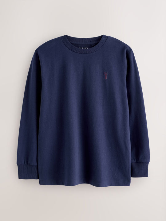 Berry Red/Grey/White/Blue Stag Logo Long Sleeve Cosy T-Shirts 4 Pack (3-16yrs)