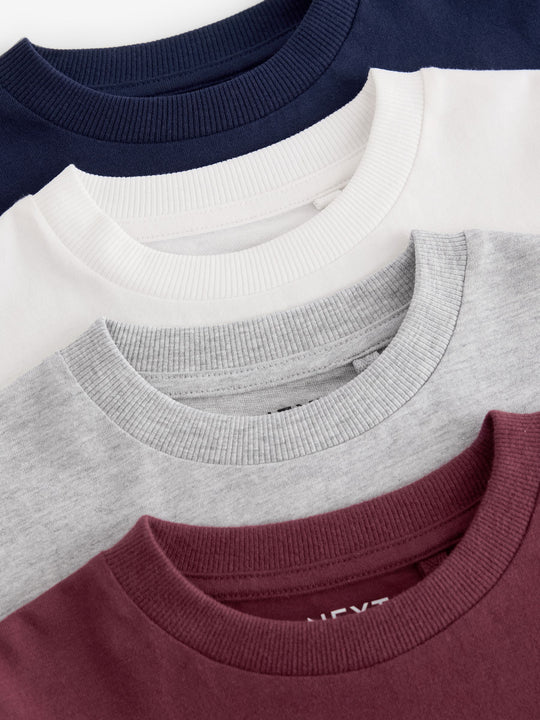 Berry Red/Grey/White/Blue Stag Logo Long Sleeve Cosy T-Shirts 4 Pack (3-16yrs)