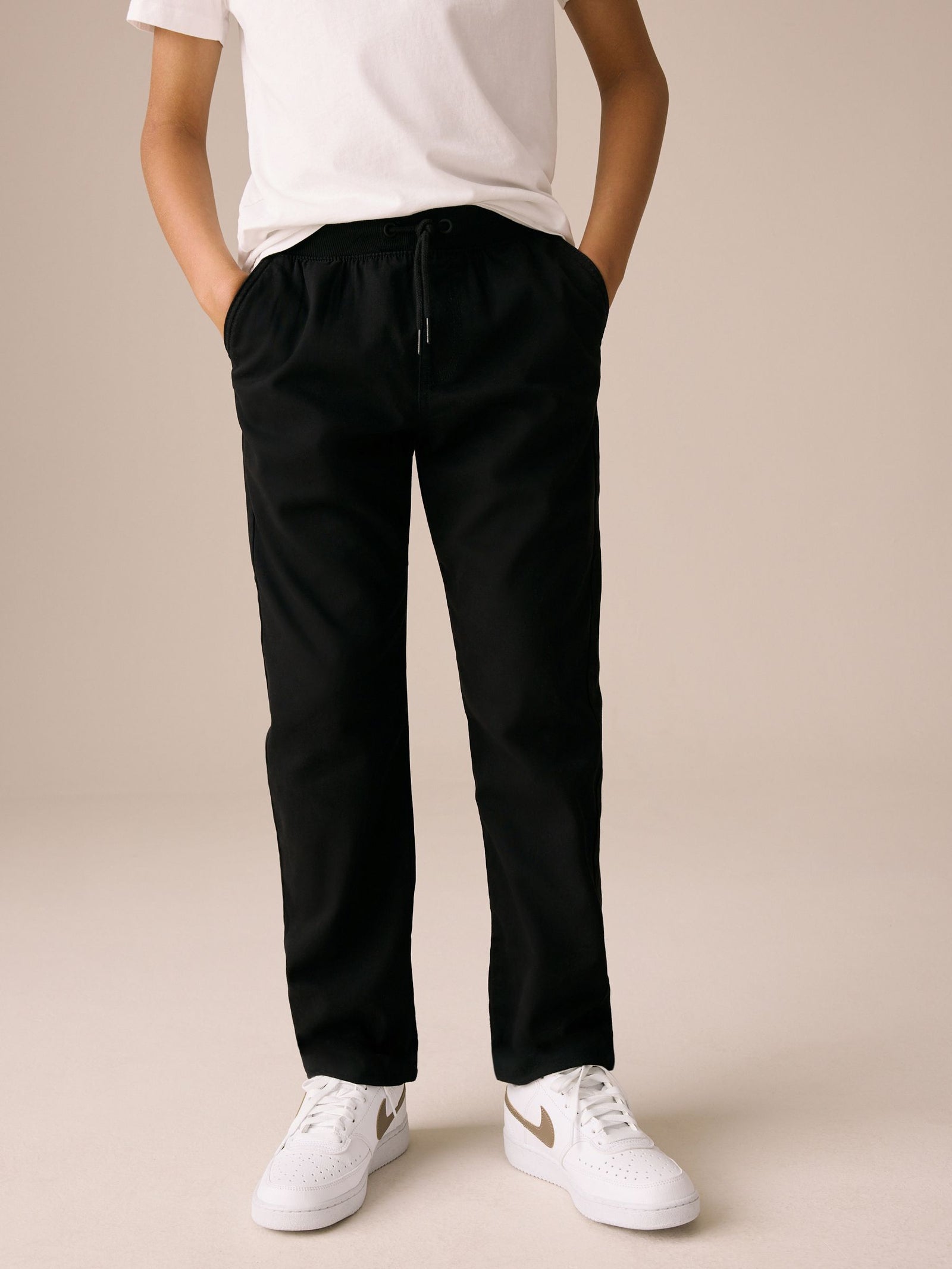 Black Regular Fit Rib Waist Pull-On Trousers (3-16yrs)