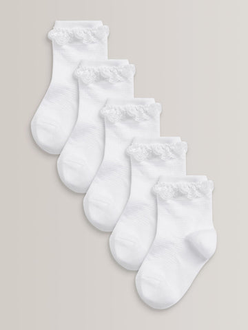 White 5 Pack Cotton Rich Ruffle Ankle Socks