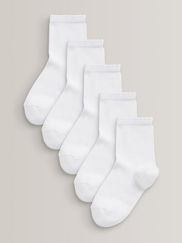 White 5 Pack Cotton Rich School Ankle Socks
