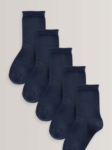 Navy Blue 5 Pack Cotton Rich School Ankle Socks