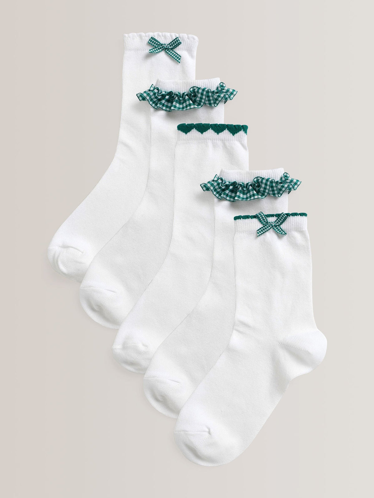 Green 5 Pack Cotton Rich Gingham Ankle School Socks