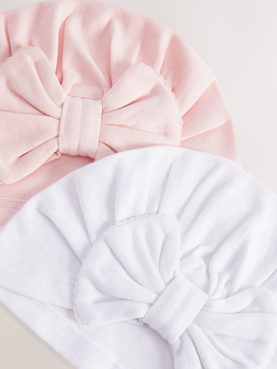 Pink/White Big Bow 2 Pack Baby Turbans (0-18mths)