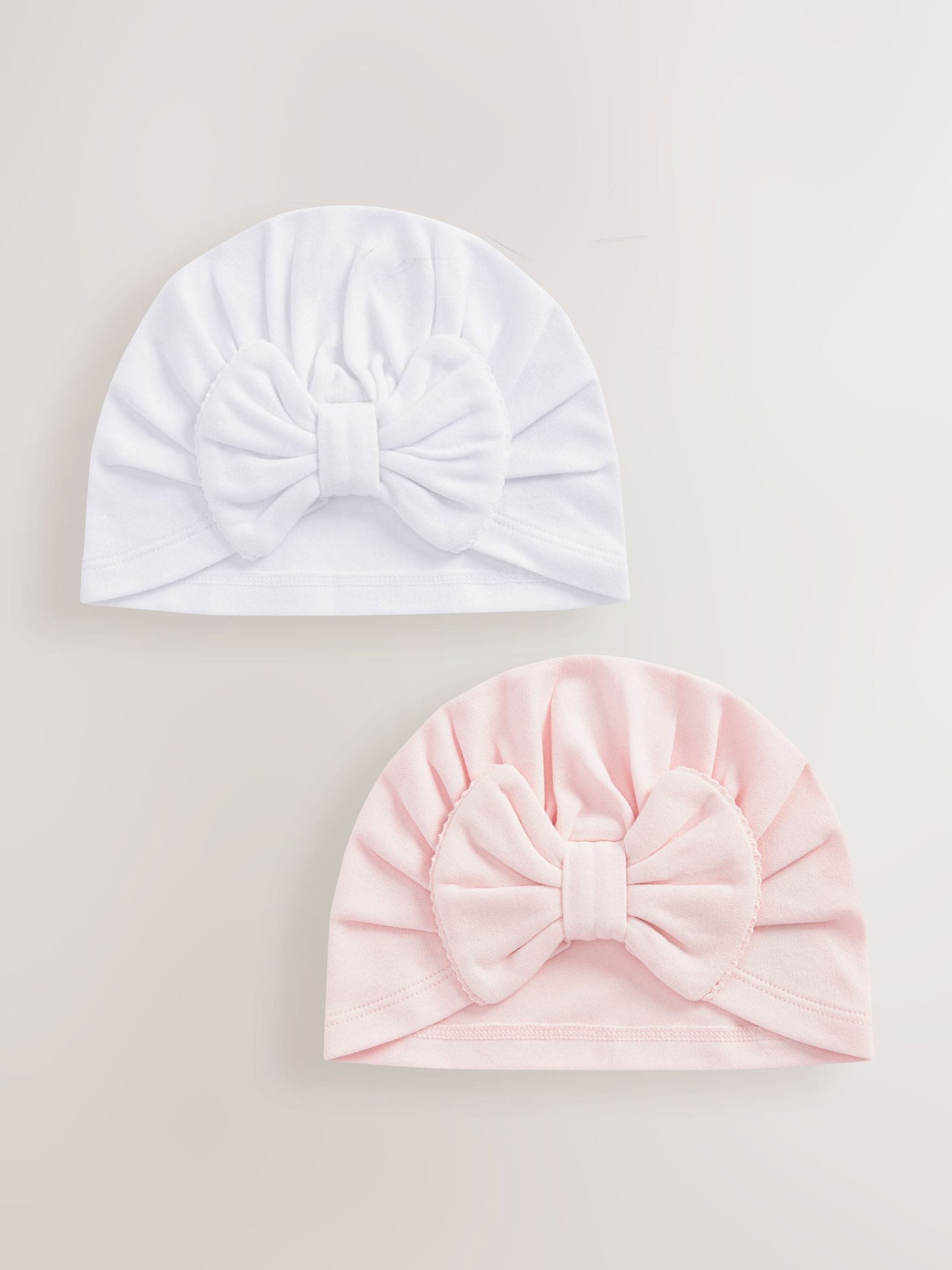 Pink/White Big Bow 2 Pack Baby Turbans (0-18mths)