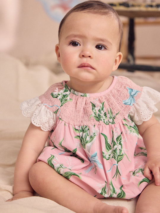 Pink Floral Cath Kidston Cotton Printed Baby Broderie Romper