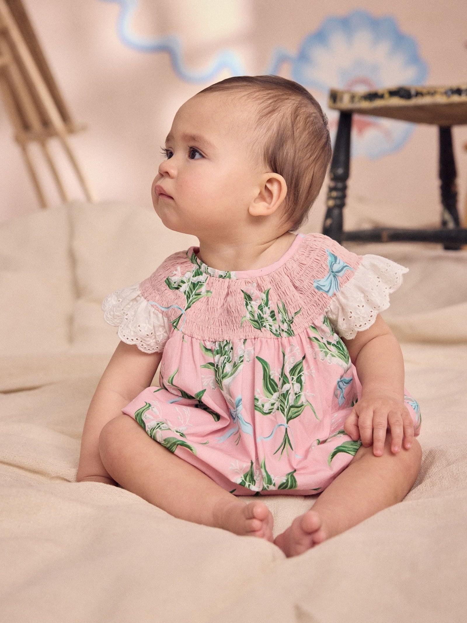 Pink Floral Cath Kidston Cotton Printed Baby Broderie Romper