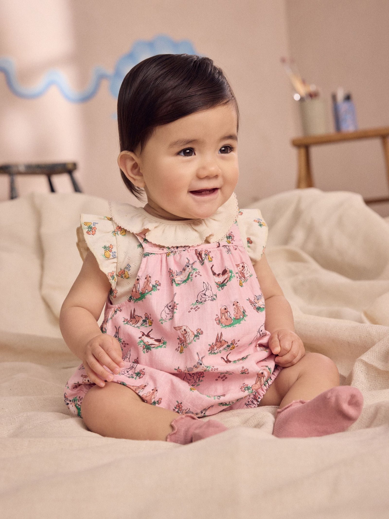 Cath Kidston Pink Floral Printed Baby Jersey Romper