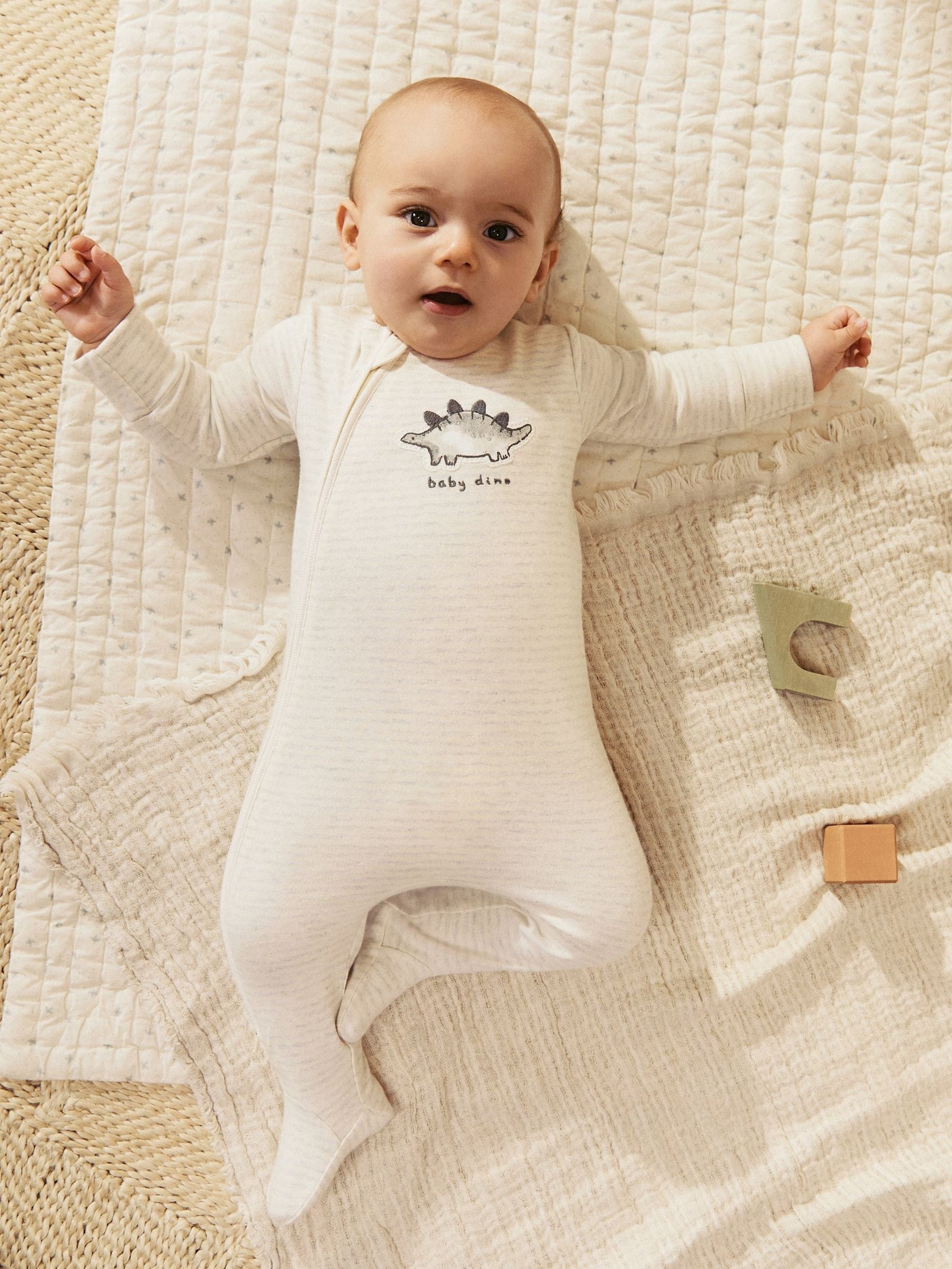 Grey 100% Cotton Two Way Zip Baby Sleepsuits 3 Pack (0-2yrs)