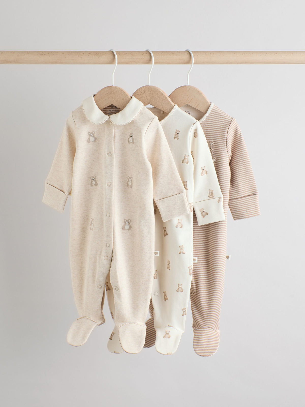 Neutral Collar Baby Sleepsuits 3 Pack (0-2yrs)