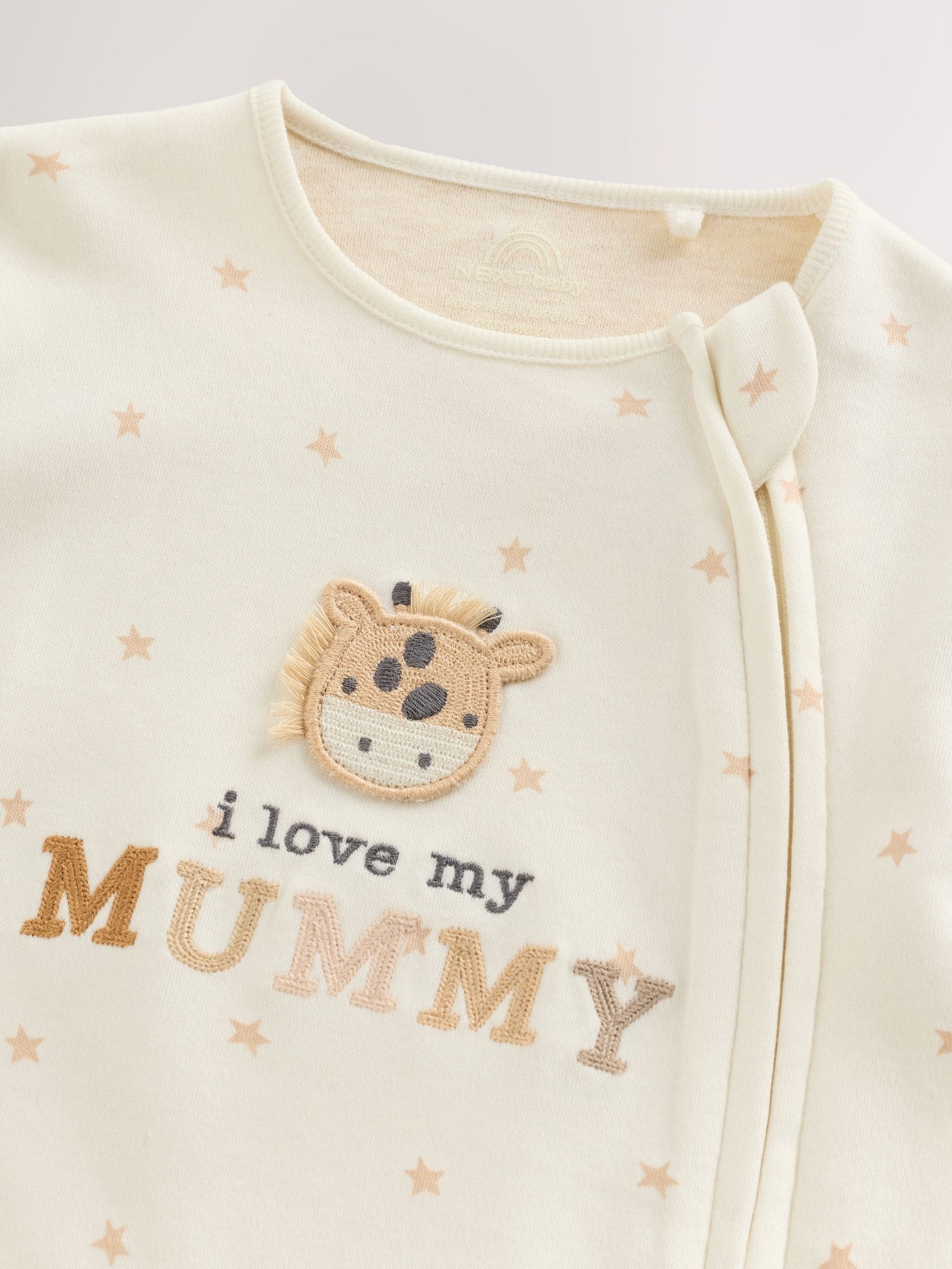 Ecru I Love My Mummy Two Way Zip Baby Sleepsuit (immediate)