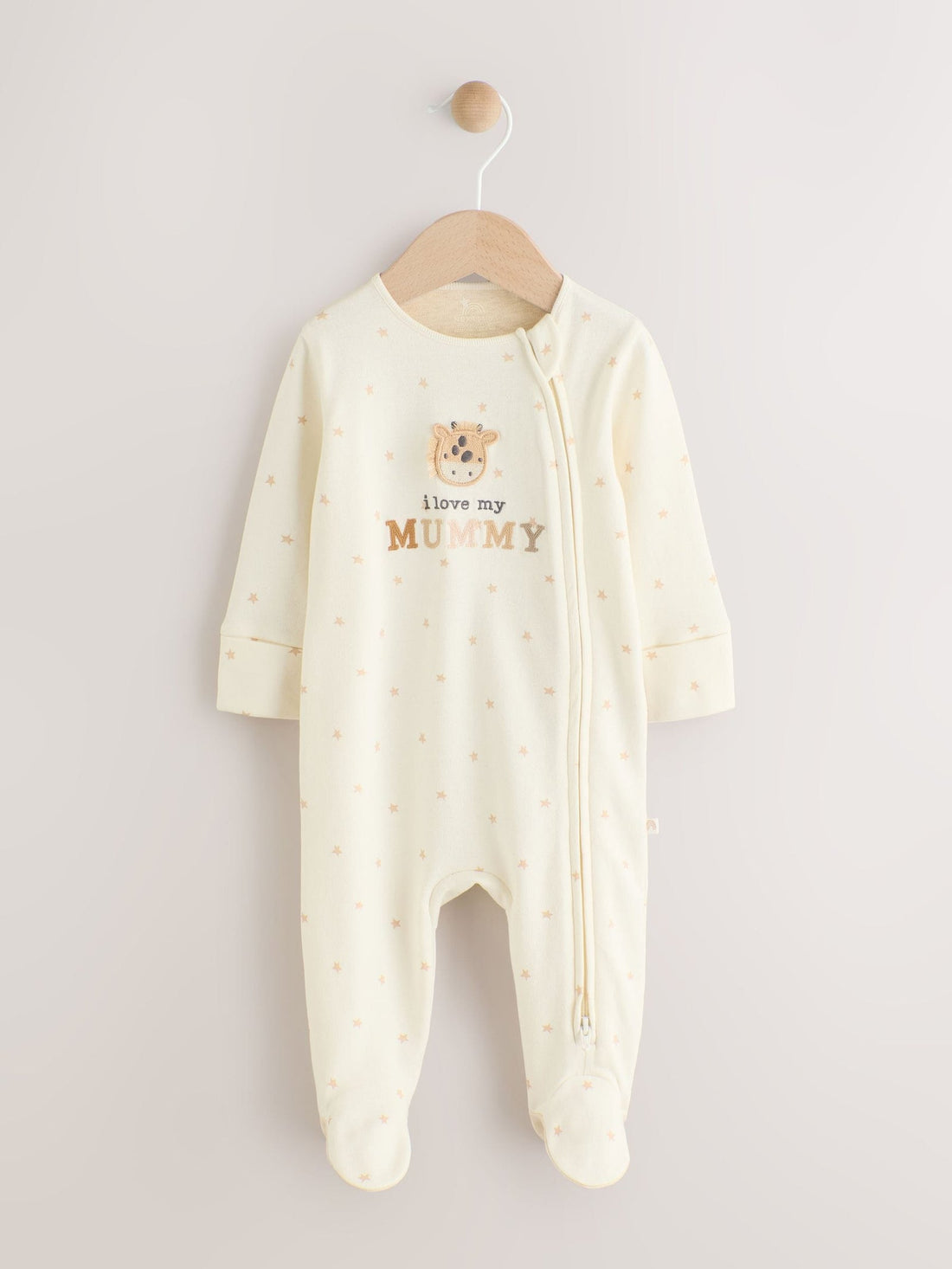 Ecru I Love My Mummy Two Way Zip Baby Sleepsuit (immediate)
