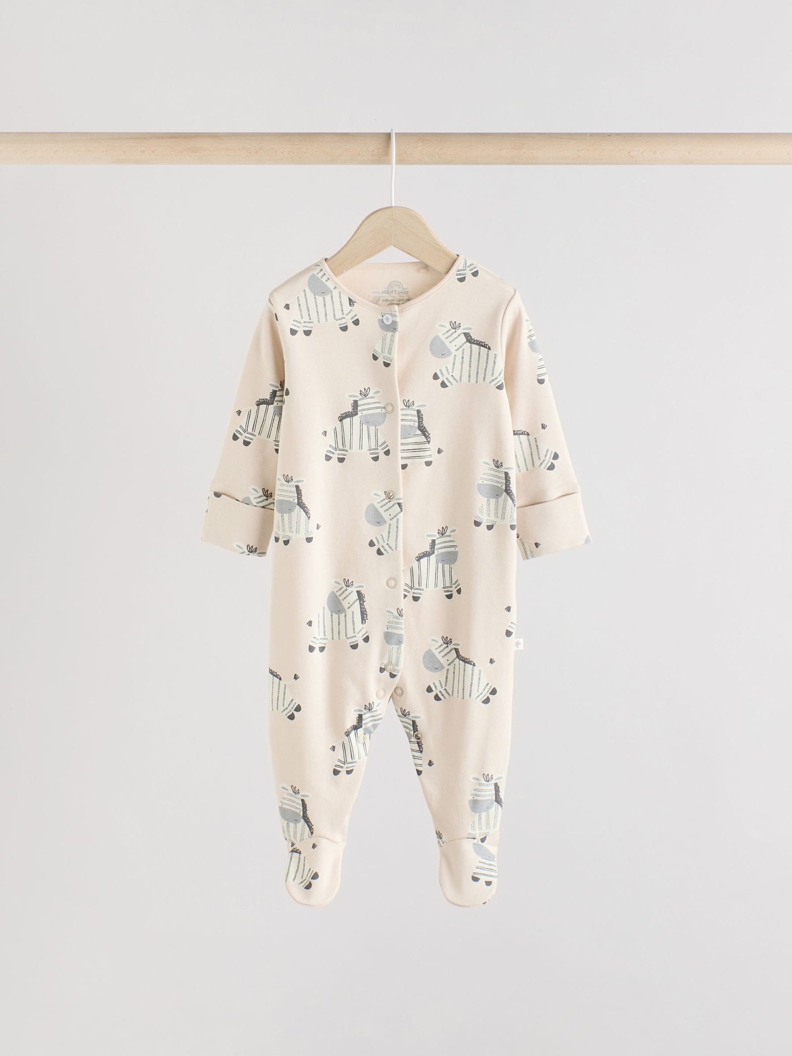 Grey 3 Pack Zebra 100% Cotton Baby Sleepsuits (0-2yrs)