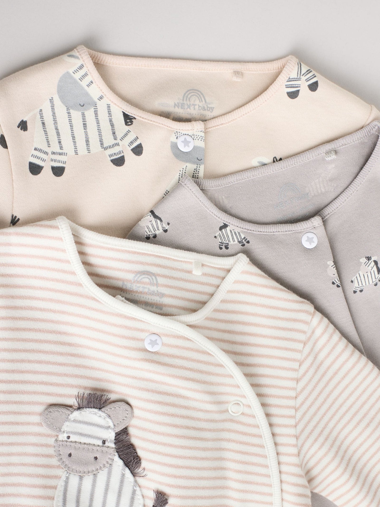 Grey 3 Pack Zebra 100% Cotton Baby Sleepsuits (0-2yrs)