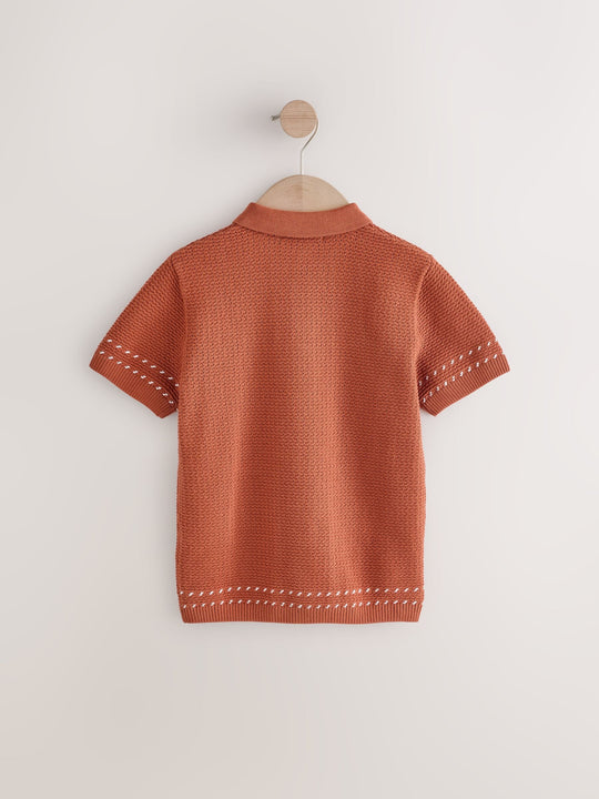 Rust Brown 100% Cotton Short Sleeve Knitted Polo Shirt (3-16yrs)