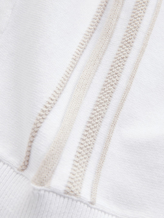 White Vertical Stripe 100% Cotton Knitted Zip Neck Polo Shirt (3mths-7yrs)