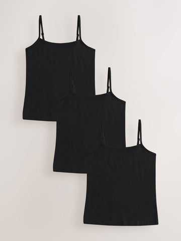 Black Strappy Cami Vests 3 Pack (1.5-16yrs)
