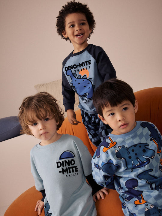 Orange/Navy Dinosaur Oversized Pyjamas 3 Pack (9mths-8yrs)