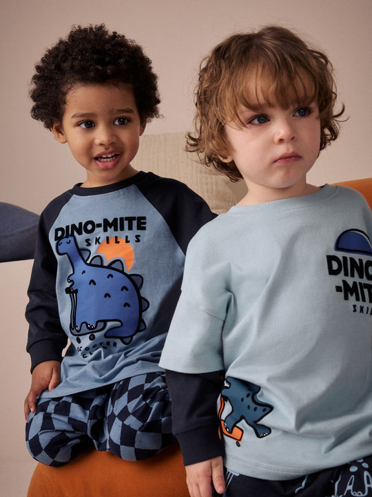 Orange/Navy Dinosaur Oversized Pyjamas 3 Pack (9mths-8yrs)