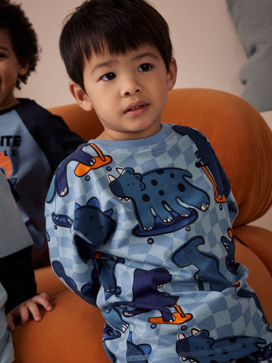 Orange/Navy Dinosaur Oversized Pyjamas 3 Pack (9mths-8yrs)
