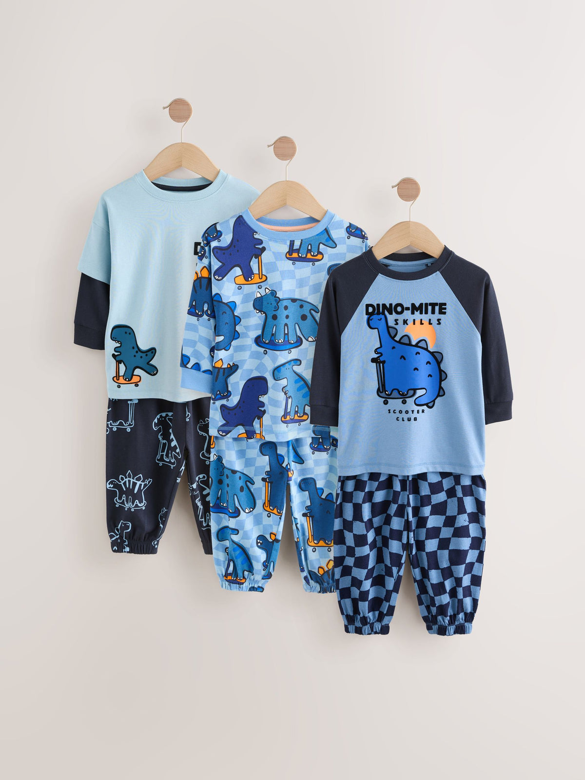 Orange/Navy Dinosaur Oversized Pyjamas 3 Pack (9mths-8yrs)