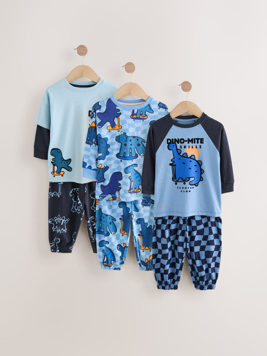 Orange/Navy Dinosaur Oversized Pyjamas 3 Pack (9mths-8yrs)