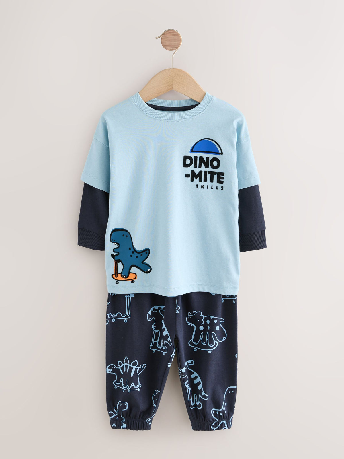 Orange/Navy Dinosaur Oversized Pyjamas 3 Pack (9mths-8yrs)