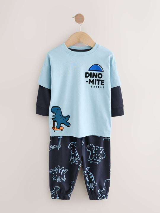 Orange/Navy Dinosaur Oversized Pyjamas 3 Pack (9mths-8yrs)
